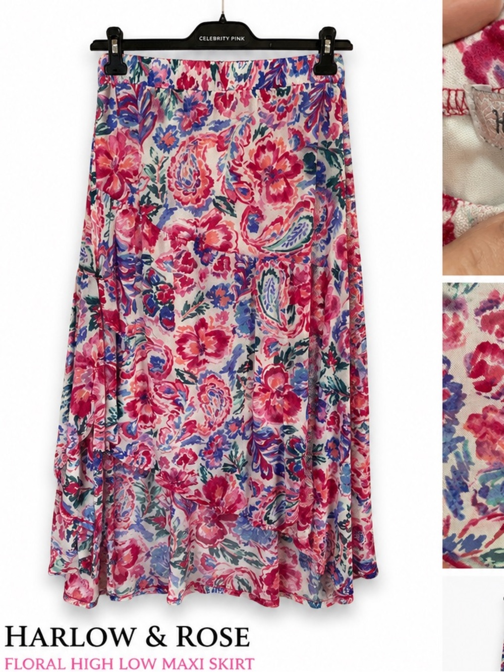 Harlow & Rose Floral High Low Midi Skirt Women’s Small
